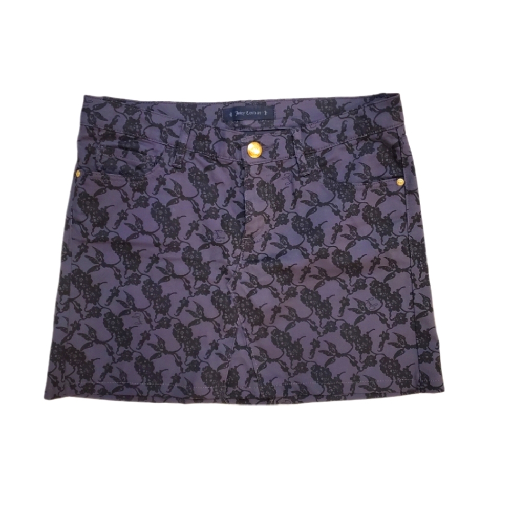 Juicy Couture Gray Denim Lace Design Jean Mini Skirt Size 28‎